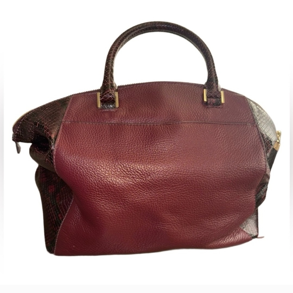 VEUC Michael Kors Riley Burgundy & Black Python Leather Satchel With Dusty - Picture 2 of 9